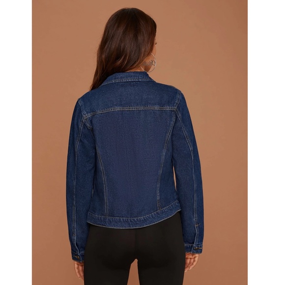 Dark Wash Blue Denim Jean Jacket Classic Button Up / Down Front Pockets - Picture 3 of 9